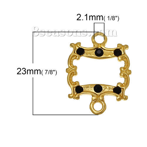 Изображение Сплав+Стразы Коннекторы фурнитуры Прямоугольник Позолоченный Черный Стразы 23мм x 17мм, 10 ШТ