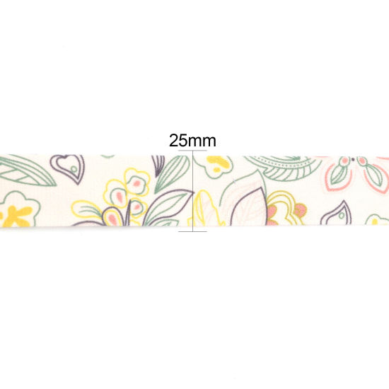 Picture of Cotton Polyester Blend Webbing Strap Apricot Beige Flower 25mm, 1 Roll (Approx 5 M/Roll)