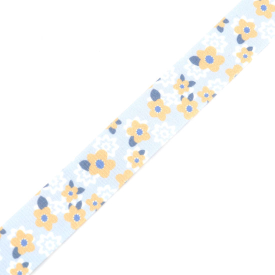 Picture of Cotton Polyester Blend Webbing Strap Light Blue Flower 25mm, 1 Roll (Approx 5 M/Roll)