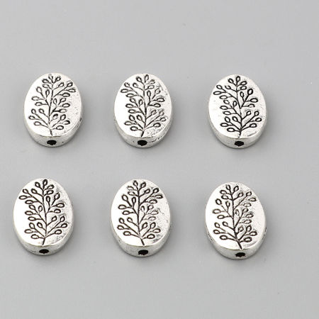 Zinc Based Alloy Spacer Beads Oval Antique Silver Color Leaf About 13mm x 10mm, Hole: Approx 1.4mm, 50 PCs