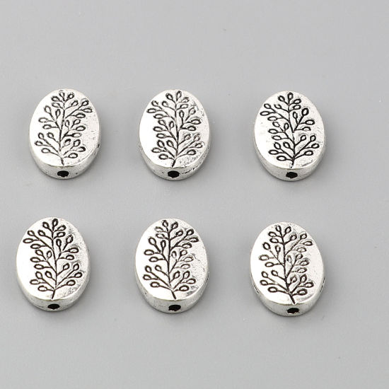 Picture of Zinc Based Alloy Spacer Beads Oval Antique Silver Color Leaf About 13mm x 10mm, Hole: Approx 1.4mm, 50 PCs