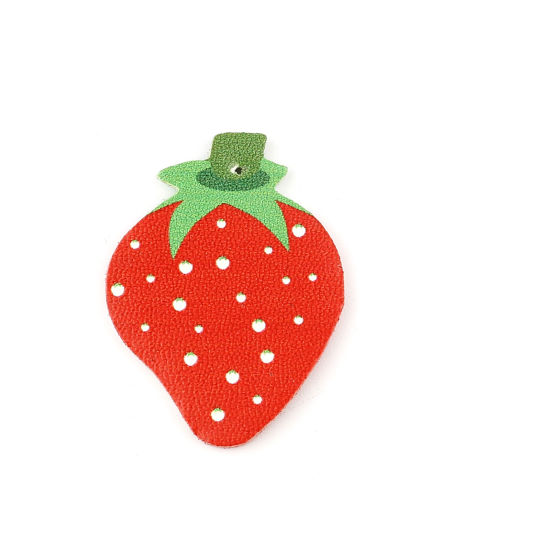 Image de Pendentifs en PU Fraises Rouge & Vert 43mm x 32mm, 5 Pcs