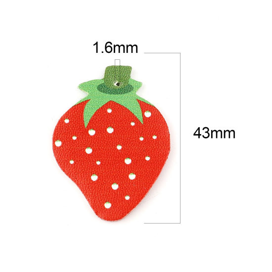 Image de Pendentifs en PU Fraises Rouge & Vert 43mm x 32mm, 5 Pcs