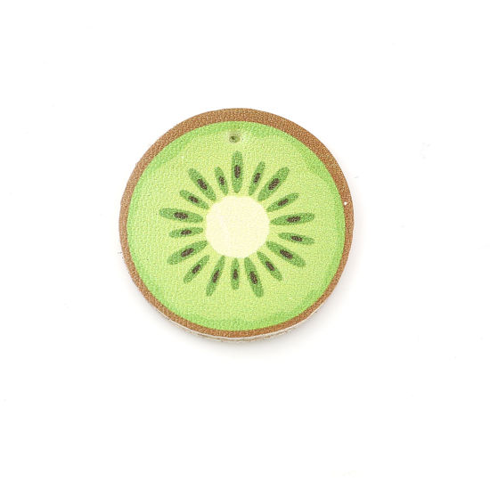 Image de Pendentifs en PU Vert Kiwi 34mm Dia, 5 Pcs