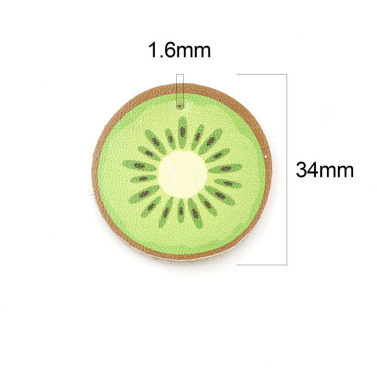 Image de Pendentifs en PU Vert Kiwi 34mm Dia, 5 Pcs