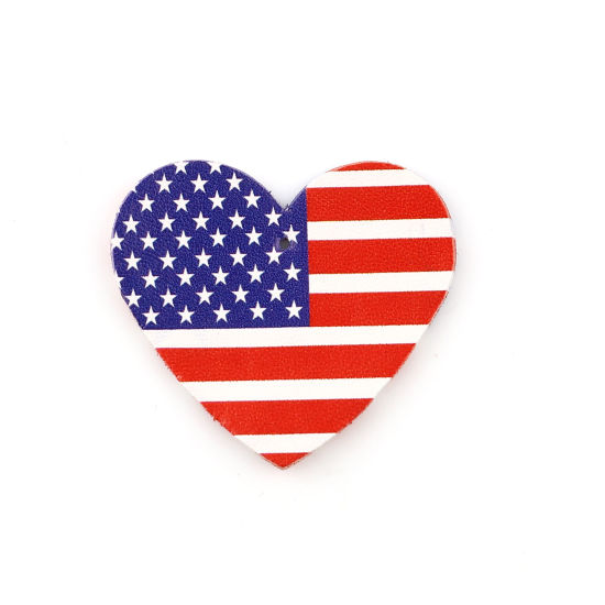 Image de Pendentifs Sport en PU Cœur Rouge & Bleu Foncé Drapeau des États-Unis 50mm x 45mm, 5 Pcs