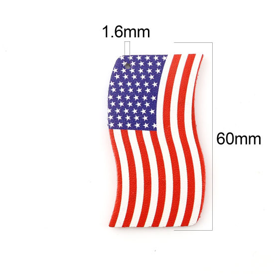 Image de Pendentifs Sport en PU Rouge & Bleu Foncé Drapeau des États-Unis 60mm x 34mm, 5 Pcs