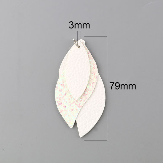 Image de Pendentifs en PU Feuille Blanc Paillettes 79mm x 35mm, 5 Pcs