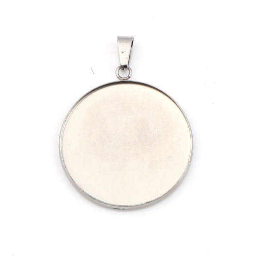 Picture of Stainless Steel Pendants Round Silver Tone Cabochon Settings (Fits 3cm ) 4.2cm x 3.2cm, 5 PCs