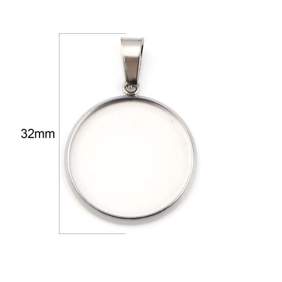 Picture of Stainless Steel Pendants Round Silver Tone Cabochon Settings (Fits 20mm Dia.) 32mm x 22mm, 10 PCs