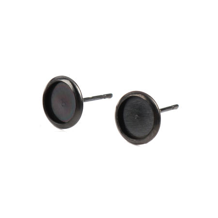 Picture of Stainless Steel Ear Post Stud Earrings Round Black Cabochon Settings (Fits 12mm Dia.) 14mm Dia., Post/ Wire Size: (21 gauge), 10 PCs