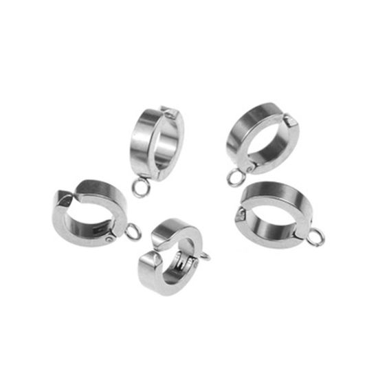 Immagine di Acciaio Inossidabile Orecchini a Clip Senza Piercing Tondo Tono Argento W/ Loop 15mm x 14mm, 6 Pz