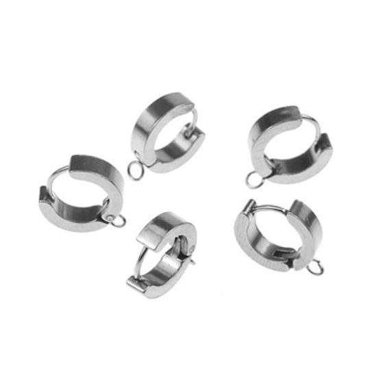 Immagine di Acciaio Inossidabile orecchino cerchio Tondo Tono Argento W/ Loop 15mm x 14mm, 6 Pz