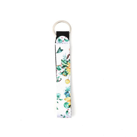 Image de Porte-Clés en Néoprène Argent Mat Vert & Jaune Rectangle Fleurs de Soleil 15.5cm, 2 Pcs