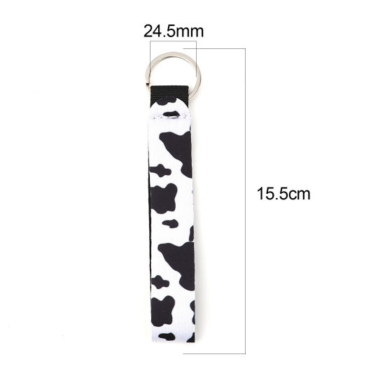 Picture of Neoprene Keychain & Keyring Silver Tone Black & White Rectangle Milk Cow 15.5cm, 2 PCs