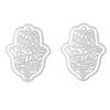 Picture of 304 Stainless Steel Filigree Stamping Embellishments Findings, Hamsa Symbol Hand Silver Tone, Hollow Carved 55mm(2 1/8") x 40mm(1 5/8"), 1 Piece