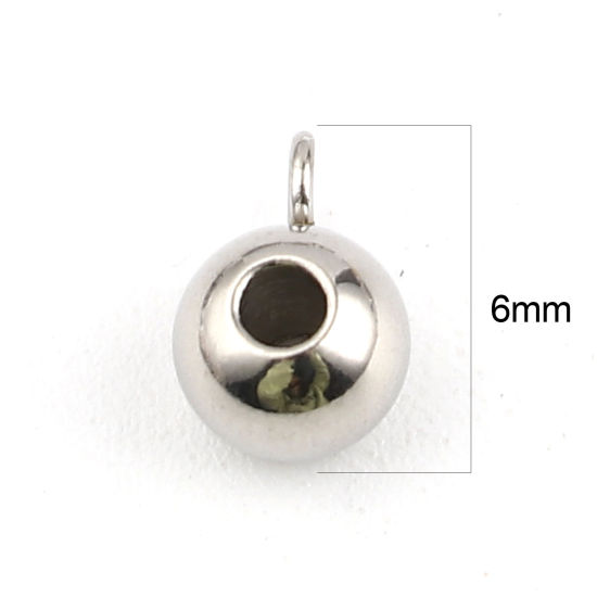 Image de Perle Bélière en 304 Acier Inoxydable Rond Argent Mat 6mm Dia. Trou: env. 2mm 1.7mm, 20 Pcs