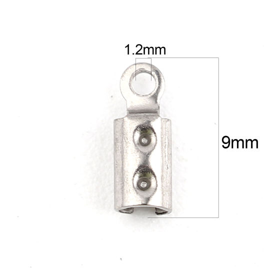 Bild von 304 Edelstahl Endkappen Zylinder Silberfarbe (Für 2.6mm Schnur) 9mm x 3mm, 50 Stück