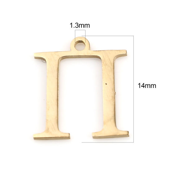 Изображение 1 ШТ вакуумное покрытие 304 Нержавеющая Сталь Подвески Позолоченный Греческий алфавит 14мм x 12мм