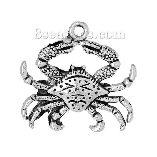 Picture of Ocean Jewelry Zinc Based Alloy Charms Crab Animal Antique Silver Color 23mm( 7/8") x 22mm( 7/8"), 20 PCs