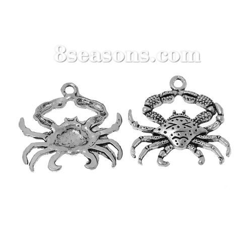 Picture of Ocean Jewelry Zinc Based Alloy Charms Crab Animal Antique Silver Color 23mm( 7/8") x 22mm( 7/8"), 20 PCs