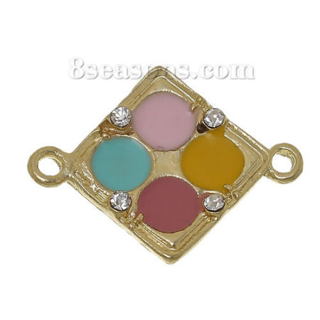 Image de Connecteurs de Bijoux en Alliage de zinc+Strass Forme Losange Multicolore Or Clair Email avec Strass Transparent, 26mm x 20mm, 10 Pcs