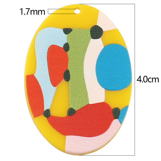 Bild von Acryl Anhänger Oval Bunt , mit Geometrisch Muster, 40mm x 29mm, 3 Stück