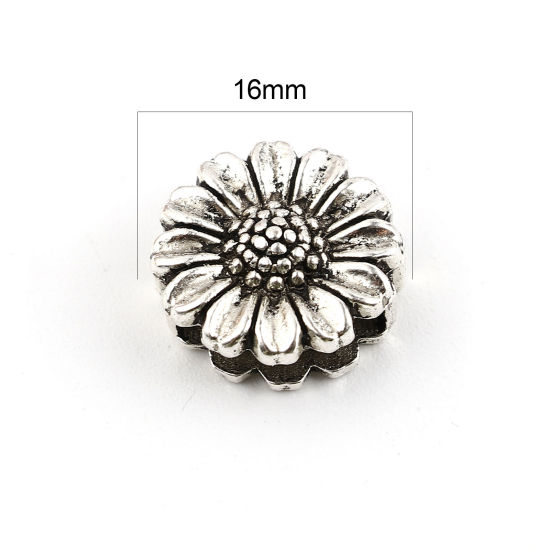Picture of Zinc Based Alloy Slide Beads Sunflower Antique Silver Color About 16mm x 16mm, 30 PCs