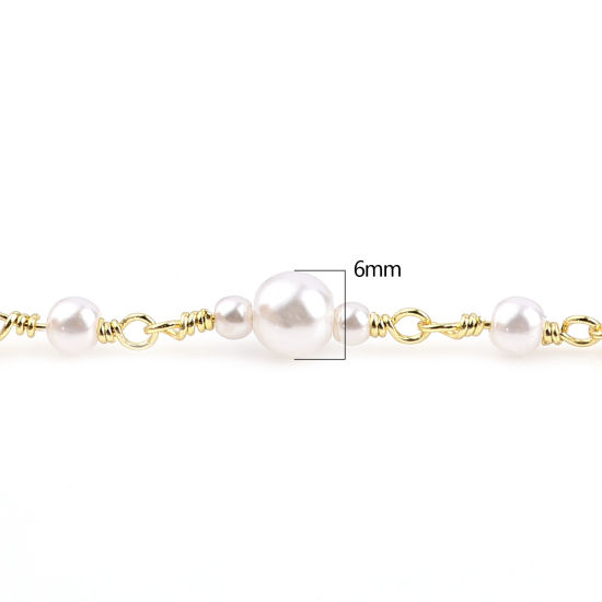 Image de en Laiton & Acrylique Imitation Perles Chaînes Rond Doré Blanc 6mm, 1 M                                                                                                                                                                                       