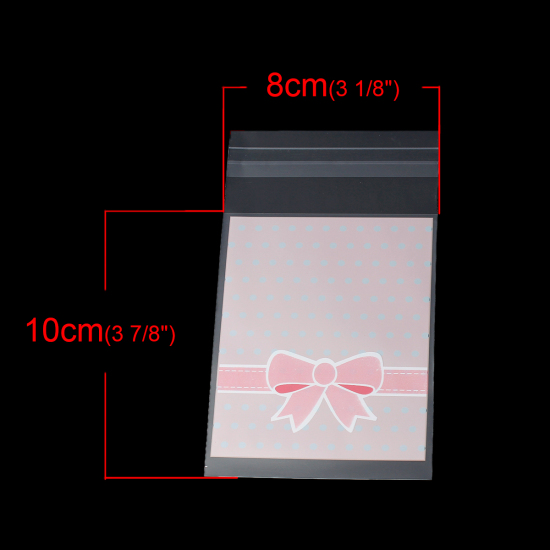 食品用紙袋 ABS 長方形 ピンク ちょう結び 13.2cm x 8cm（使用可能なスペース：10x8cm）、 1 パック（100個/パック） の画像