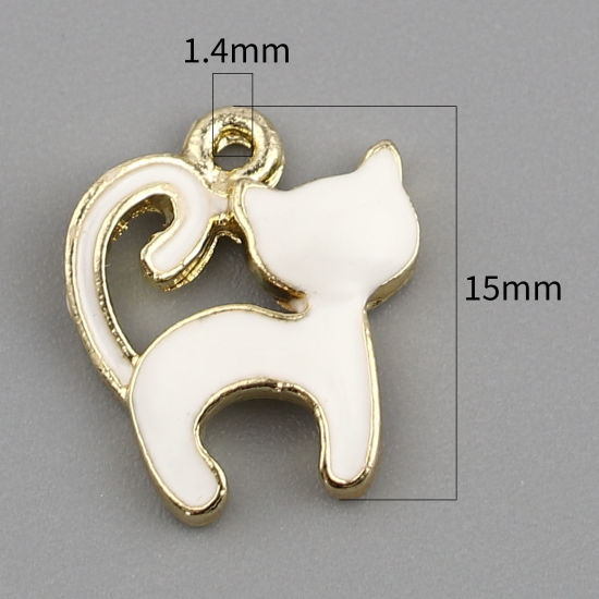 Imagen de Zamak Colgantes Charms Gato Chapado en Oro Blanco Esmalte 15mm x 13mm, 10 Unidades
