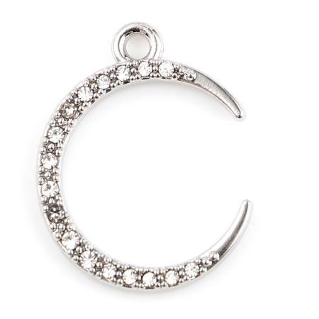 Picture of Zinc Based Alloy Galaxy Charms Half Moon Clear Rhinestone 5 PCs