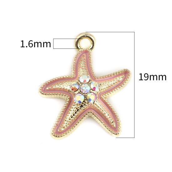 Immagine di Lega di Zinco Gioielli Oceanici Charms Stella di Mare Oro Placcato Lilla Pallido Multicolore Strass 19mm x 17mm , 10 Pz