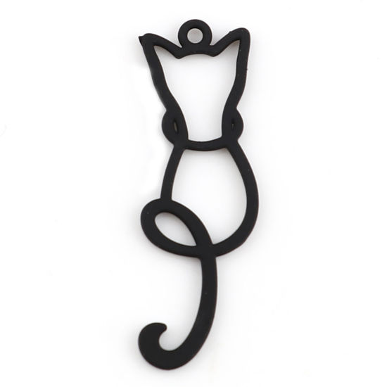 Imagen de Zamak Colgantes Gato Negro 40mm x 13mm, 10 Unidades