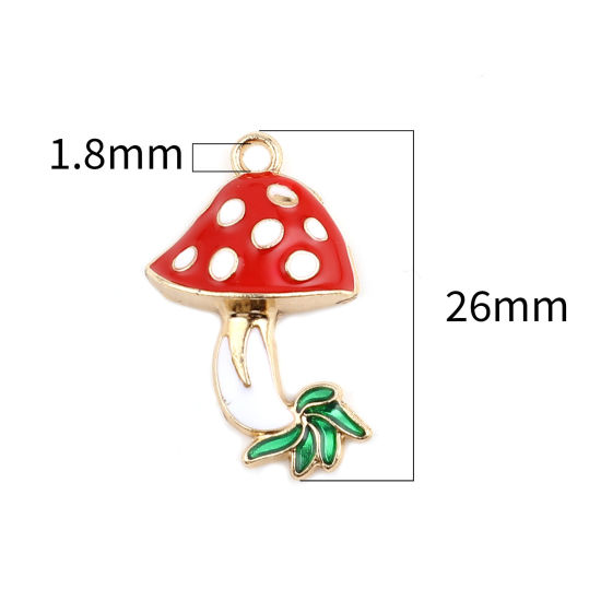 Immagine di Lega di Zinco Charms Fungo Oro Placcato Bianco & Rosso Smalto 26mm x 16mm , 10 Pz