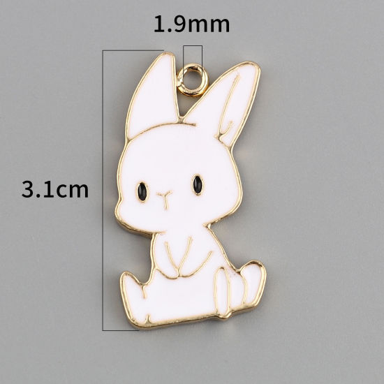 Immagine di Lega di Zinco Ciondoli Coniglio Oro Placcato Bianco Smalto 31mm x 16mm , 10 Pz
