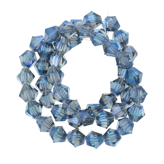 Bild von Glas Perlen Bicone Blau Transparent Facettiert ca. 4mm x 4mm, Loch: 1mm, 46.8cm lang/Strang, 2 Stränge (ca. 119 Stk./Strang,