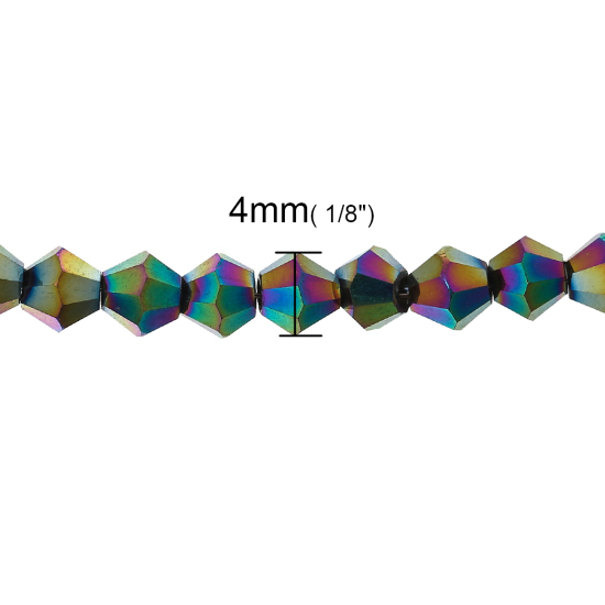 Picture of Glass Loose Beads Bicone AB Rainbow Color Aurora Borealis Faceted About 4mm x 4mm, Hole: Approx 1mm, 46.8cm long, 2 Strands (Approx 119 PCs/Strand)