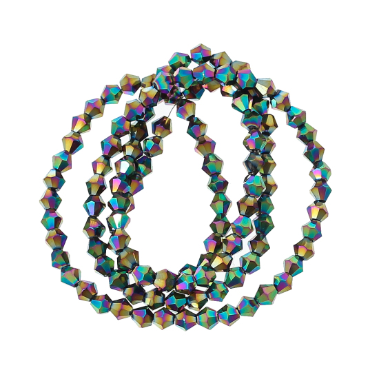 Picture of Glass Loose Beads Bicone AB Rainbow Color Aurora Borealis Faceted About 4mm x 4mm, Hole: Approx 1mm, 46.8cm long, 2 Strands (Approx 119 PCs/Strand)