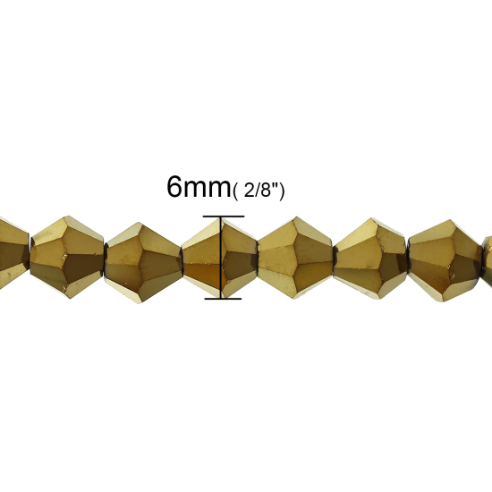 Изображение Стеклянные Бусины, Биконусы, Golden Шлифованный 6мм x 6мм, 1.2мм, 28.7cm длина, 2 Нитки 49 шт / 1 нитка