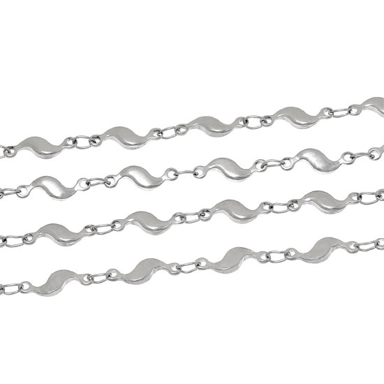 Picture of 304 Stainless Steel Link Chain Findings S Shaped Silver Tone 11.5x3.6mm(4/8"x1/8"), 1 M
