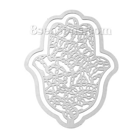 Acciaio Inossidabile Cabochon per Abbellimento Palmo Tono Argento Filigrana Modello Disegno 55mm x 40mm, 1 Pz