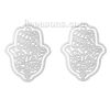 Picture of 304 Stainless Steel Filigree Stamping Embellishments Findings, Hamsa Symbol Hand Silver Tone, Hollow Carved 55mm(2 1/8") x 40mm(1 5/8"), 1 Piece