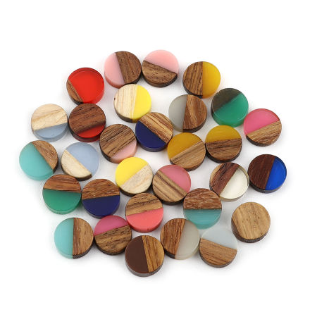Harz & Natürliches Holz Natürliches Holz-Effekt Harz Dom Cabochon Verzierung Rund Zufällig Mix 10mm D., 10 Stück