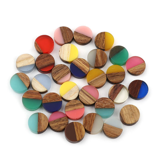 Picture of Resin & Natural Wood Effect Resin Dome Seals Cabochon Round At Random Color Mixed 10mm Dia., 10 PCs