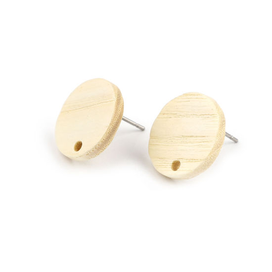Immagine di Legno Orecchini a Perno Tappi di Orecchini Tondo Bianco Sporco W/ Loop 15mm Dia, Diametro Filo: (21 misura), 10 Pz