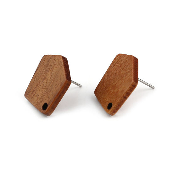 Immagine di Legno Orecchini a Perno Tappi di Orecchini Poligono Caffè Scuro W/ Loop 21mm x 19mm, Diametro Filo: (21 misura), 10 Pz