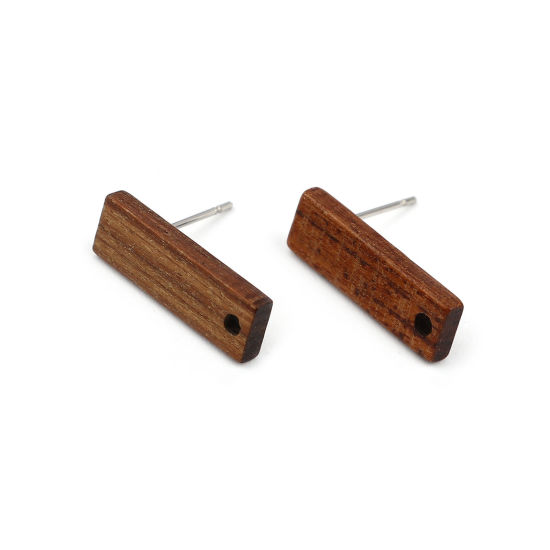Immagine di Legno Orecchini a Perno Tappi di Orecchini Rettangolo Caffè Scuro W/ Loop 20mm x 7mm, Diametro Filo: (21 misura), 10 Pz