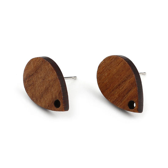 Immagine di Legno Orecchini a Perno Tappi di Orecchini Goccia Caffè Scuro W/ Loop 17mm x 11mm, Diametro Filo: (21 misura), 10 Pz