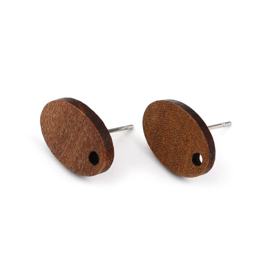 Immagine di Legno Orecchini a Perno Tappi di Orecchini Ovale Caffè Scuro W/ Loop 15mm x 11mm, Diametro Filo: (21 misura), 10 Pz
